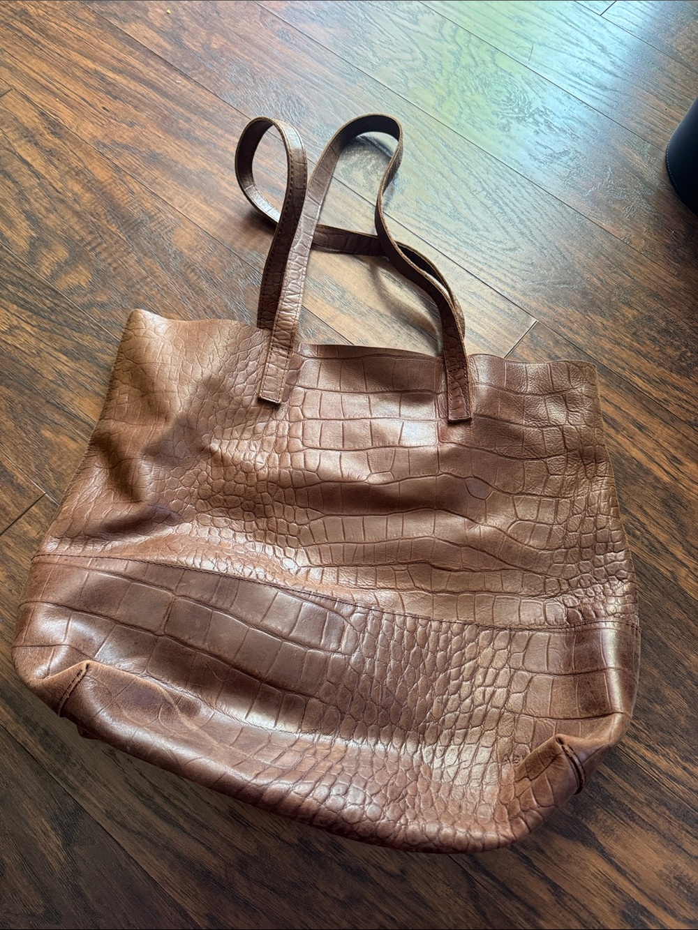 ABLE Classic Brown Croc-Embossed Leather Tote Bag